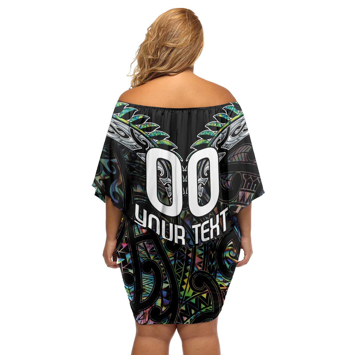 Custom New Zealand Off Shoulder Short Dress Maori Rugby Tattoo Papua Shell