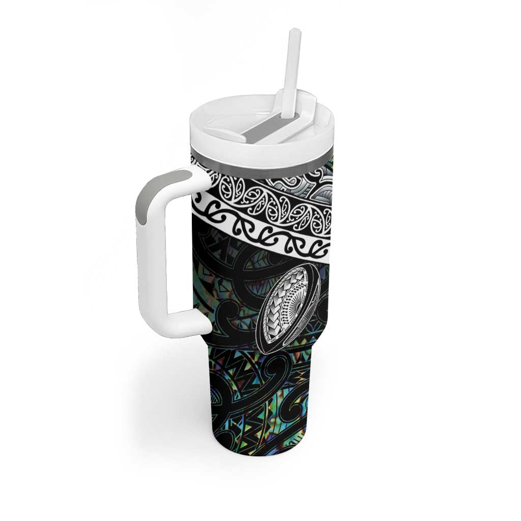 Custom New Zealand Tumbler With Handle Maori Rugby Tattoo Papua Shell