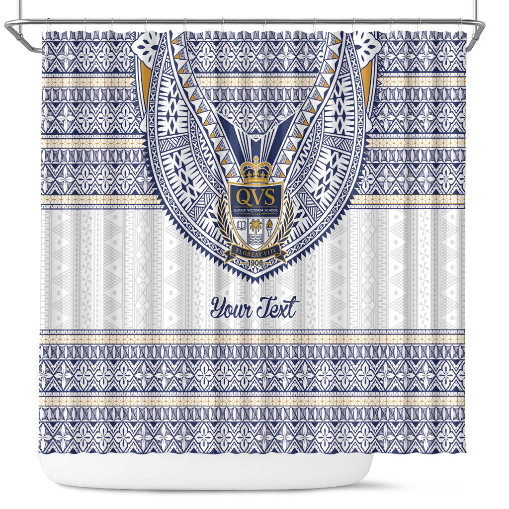 Fiji Queen Victoria School Personalised Shower Curtain QVS 120 Years Queen Victoria Alumni Legacy LT9 White - Polynesian Pride
