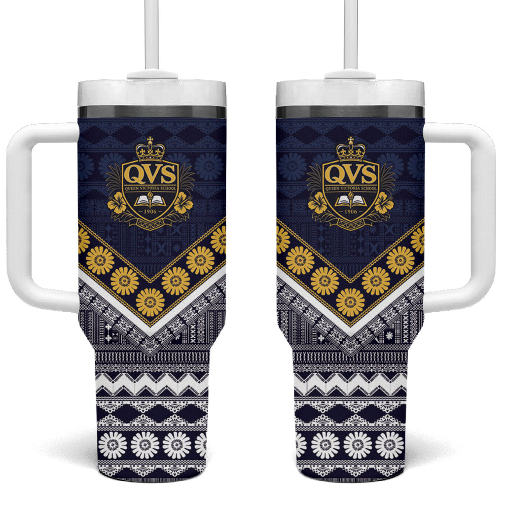 Fiji Queen Victoria School Tumbler With Handle QVS 1906 Generational School Legacy LT9 One Size: 40 oz Blue - Polynesian Pride