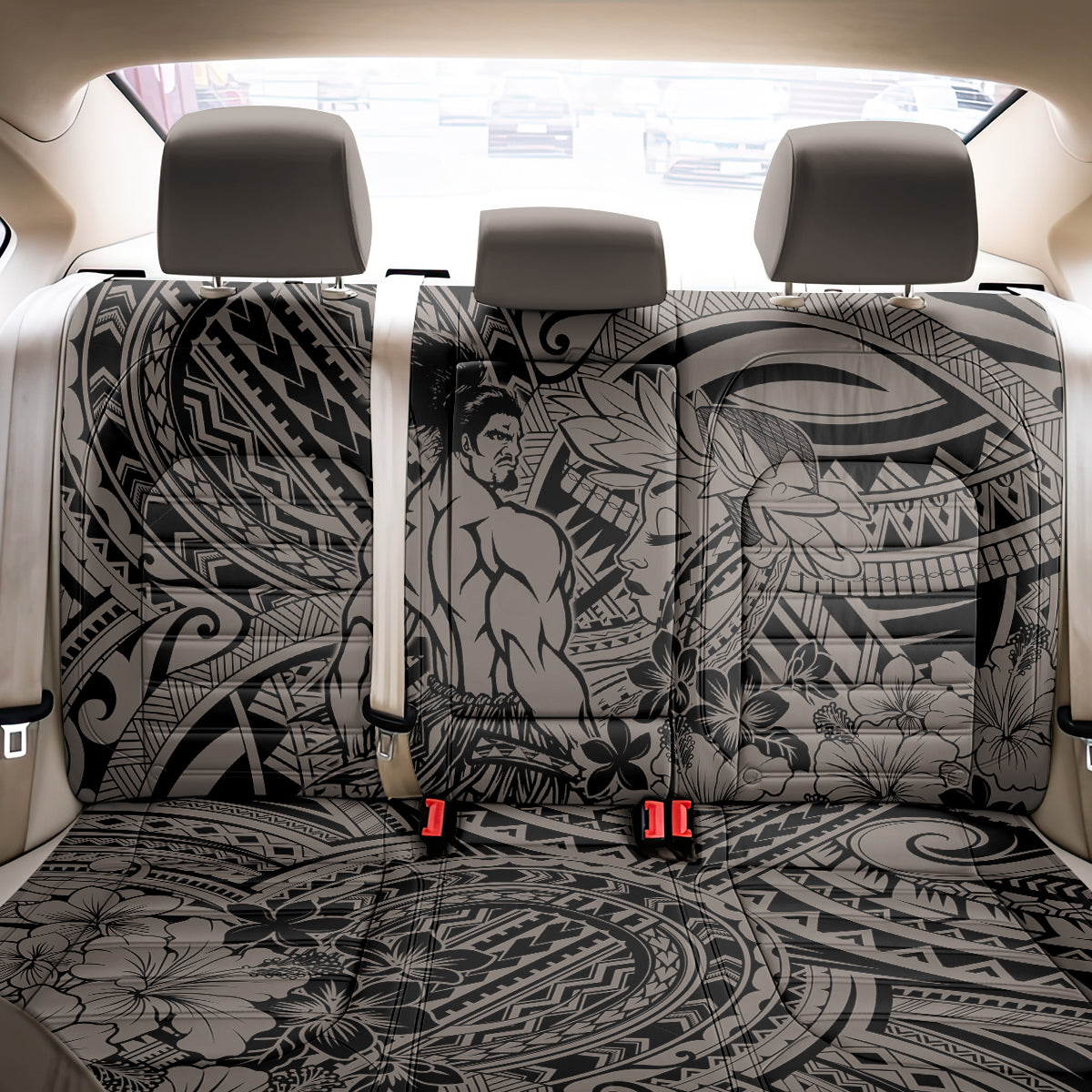 Beauty and The Warrior Polynesian Valentine Back Car Seat Cover Hibiscus FLowers Brown Style LT9