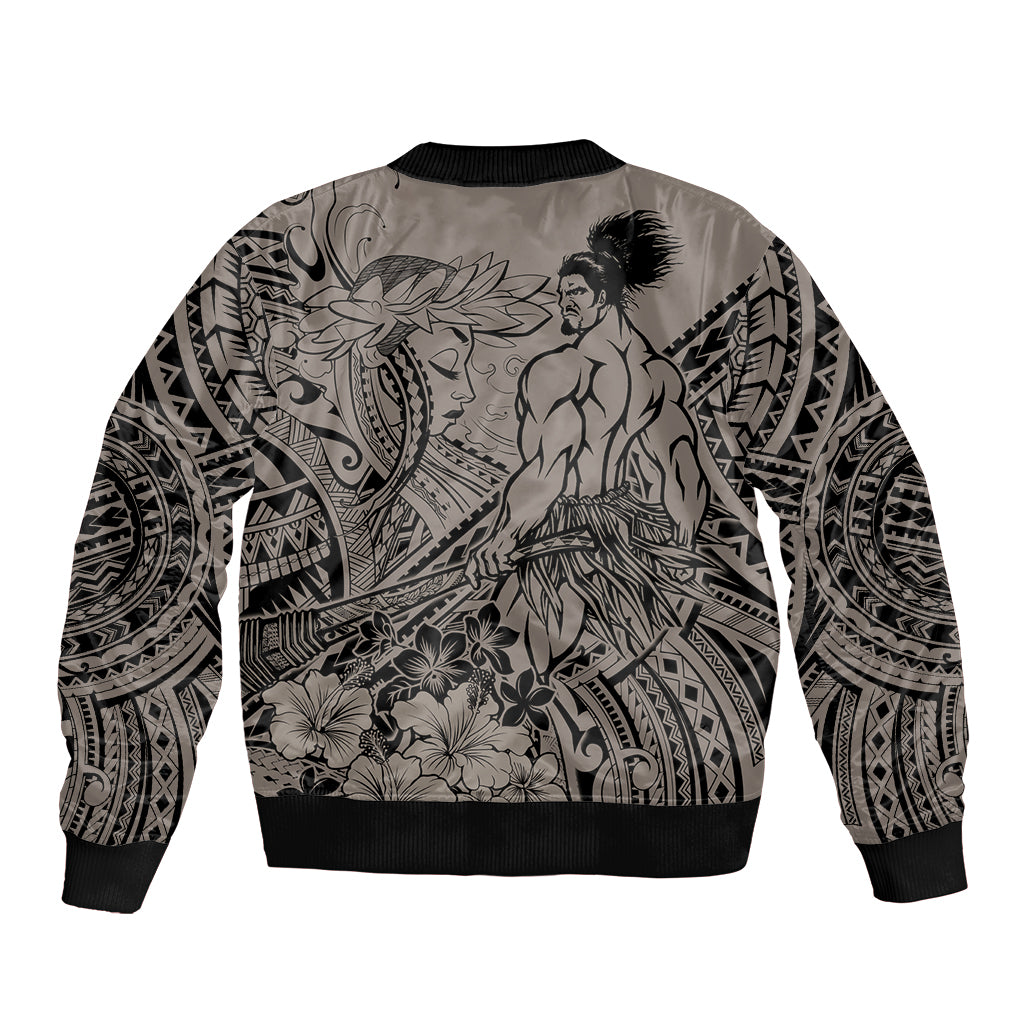 Beauty and The Warrior Polynesian Valentine Bomber Jacket Hibiscus FLowers Brown Style LT9 - Polynesian Pride