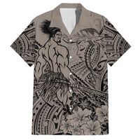 Beauty and The Warrior Polynesian Valentine Family Matching Off Shoulder Long Sleeve Dress and Hawaiian Shirt Hibiscus FLowers Brown Style LT9 Dad's Shirt - Short Sleeve Brown - Polynesian Pride