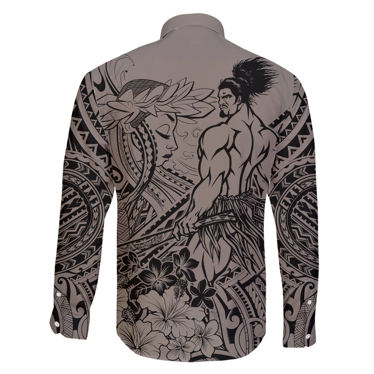 Beauty and The Warrior Polynesian Valentine Family Matching Short Sleeve Bodycon Dress and Hawaiian Shirt Hibiscus FLowers Brown Style LT9 - Polynesian Pride