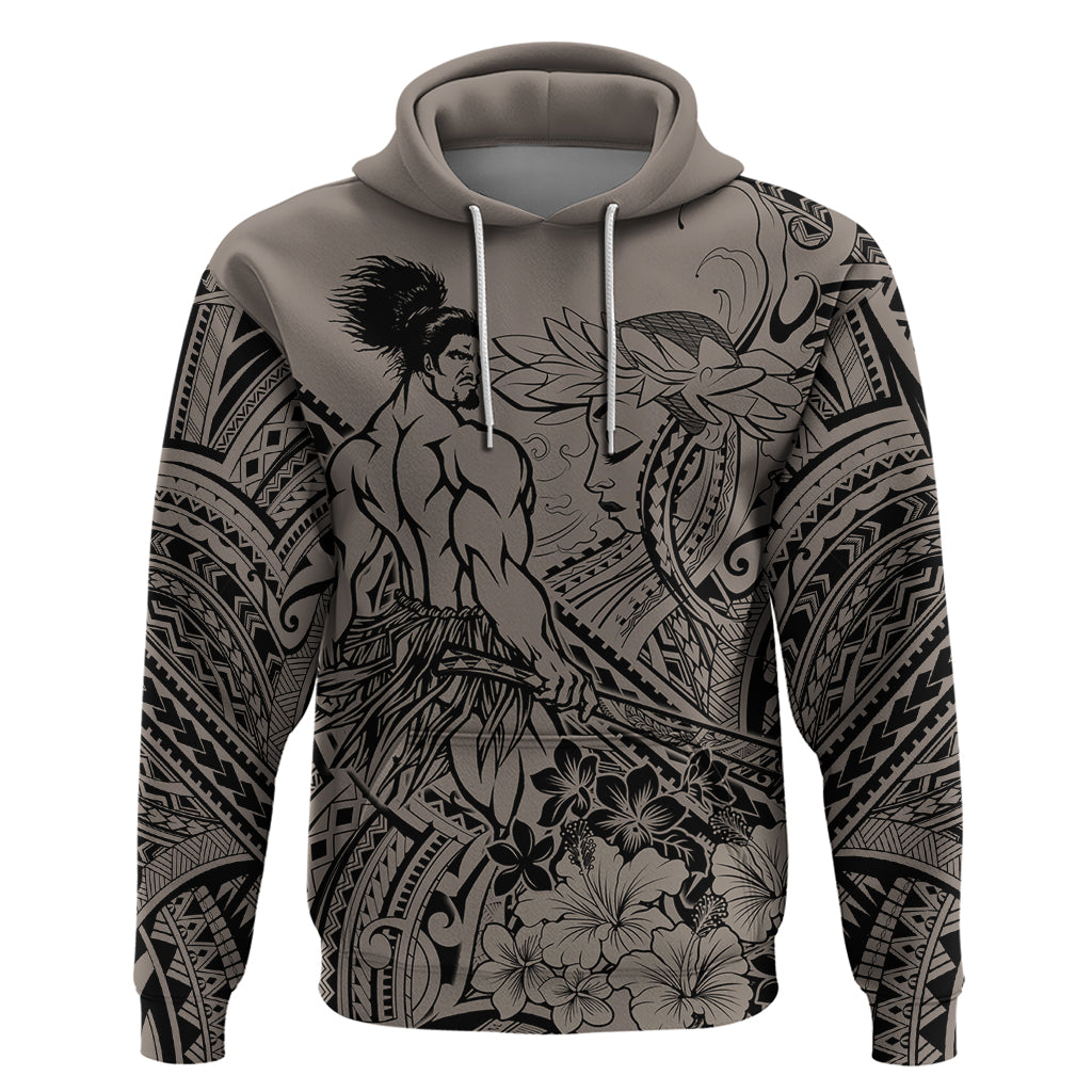 Beauty and The Warrior Polynesian Valentine Hoodie Hibiscus FLowers Brown Style LT9 Pullover Hoodie Brown - Polynesian Pride