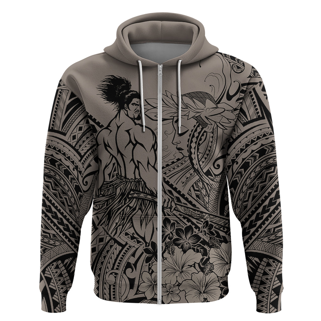 Beauty and The Warrior Polynesian Valentine Hoodie Hibiscus FLowers Brown Style LT9 Zip Hoodie Brown - Polynesian Pride