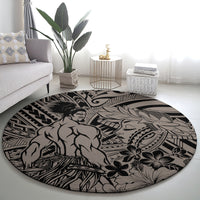Beauty and The Warrior Polynesian Valentine Round Carpet Hibiscus FLowers Brown Style LT9 - Polynesian Pride