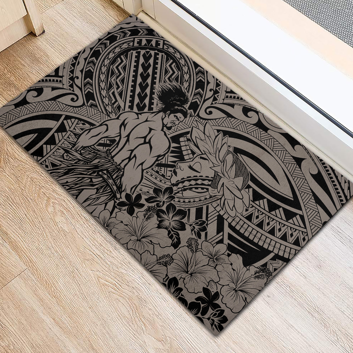 Beauty and The Warrior Polynesian Valentine Rubber Doormat Hibiscus FLowers Brown Style LT9 - Polynesian Pride