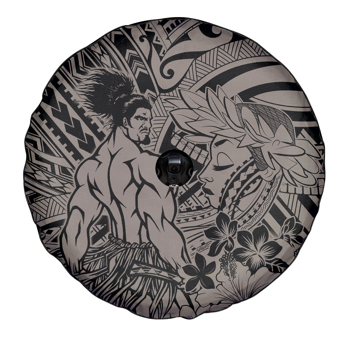 Beauty and The Warrior Polynesian Valentine Spare Tire Cover Hibiscus FLowers Brown Style LT9 - Polynesian Pride