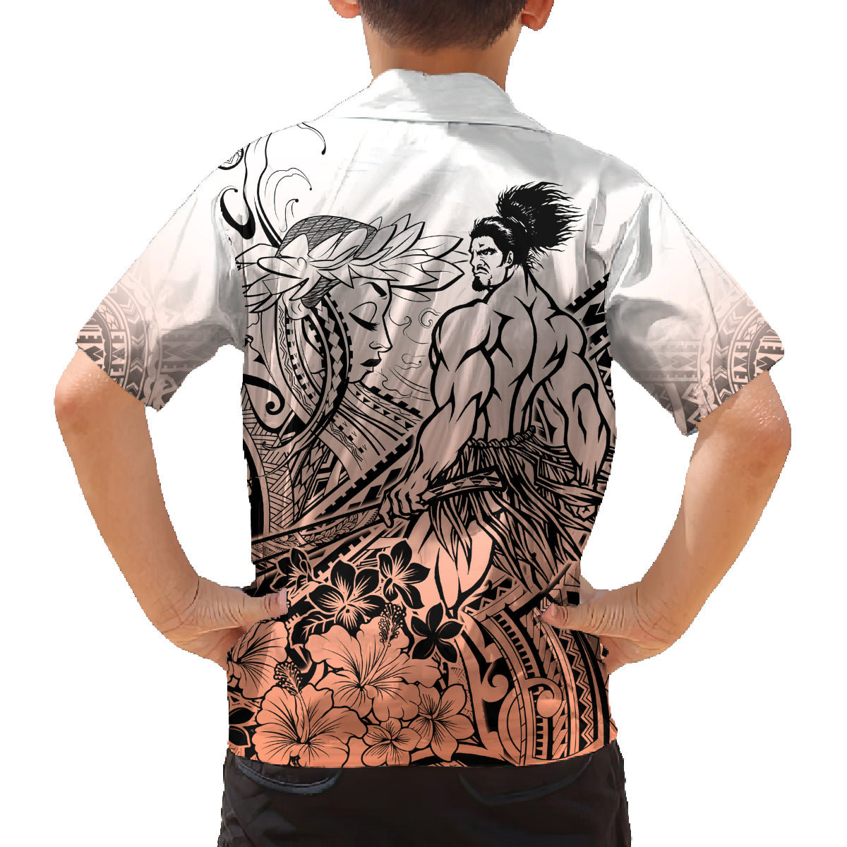 Beauty and The Warrior Polynesian Valentine Family Matching Long Sleeve Bodycon Dress and Hawaiian Shirt Hibiscus FLowers Orange Style LT9 - Polynesian Pride