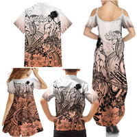 Beauty and The Warrior Polynesian Valentine Family Matching Summer Maxi Dress and Hawaiian Shirt Hibiscus FLowers Orange Style LT9 - Polynesian Pride