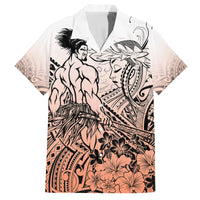 Beauty and The Warrior Polynesian Valentine Family Matching Tank Maxi Dress and Hawaiian Shirt Hibiscus FLowers Orange Style LT9 Dad's Shirt - Short Sleeve Orange - Polynesian Pride