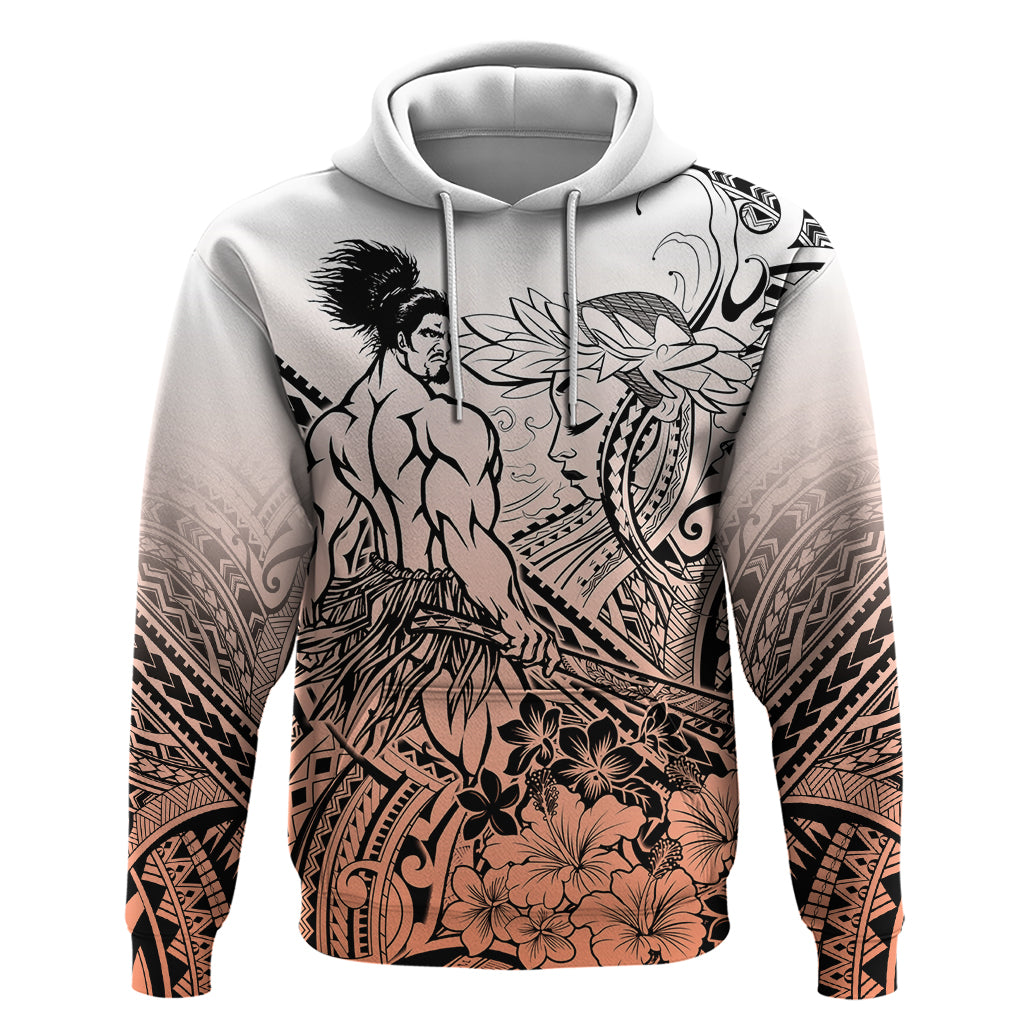 Beauty and The Warrior Polynesian Valentine Hoodie Hibiscus FLowers Orange Style LT9 Pullover Hoodie Orange - Polynesian Pride