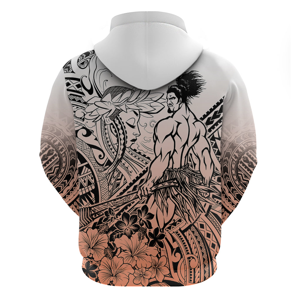 Beauty and The Warrior Polynesian Valentine Hoodie Hibiscus FLowers Orange Style LT9 - Polynesian Pride