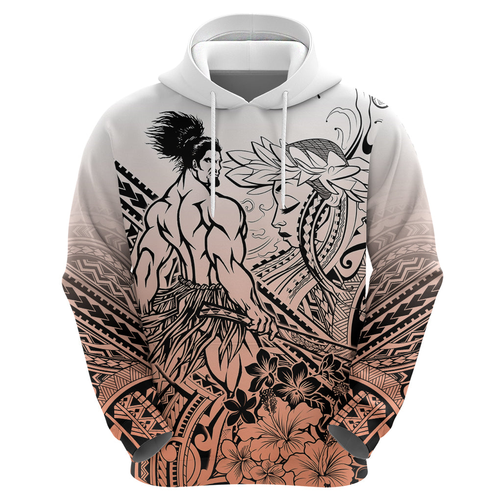 Beauty and The Warrior Polynesian Valentine Hoodie Hibiscus FLowers Orange Style LT9 - Polynesian Pride