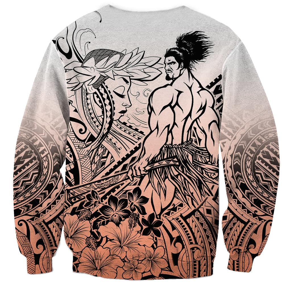 Beauty and The Warrior Polynesian Valentine Sweatshirt Hibiscus FLowers Orange Style LT9 - Polynesian Pride