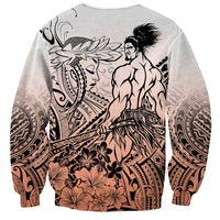 Beauty and The Warrior Polynesian Valentine Sweatshirt Hibiscus FLowers Orange Style LT9 - Polynesian Pride