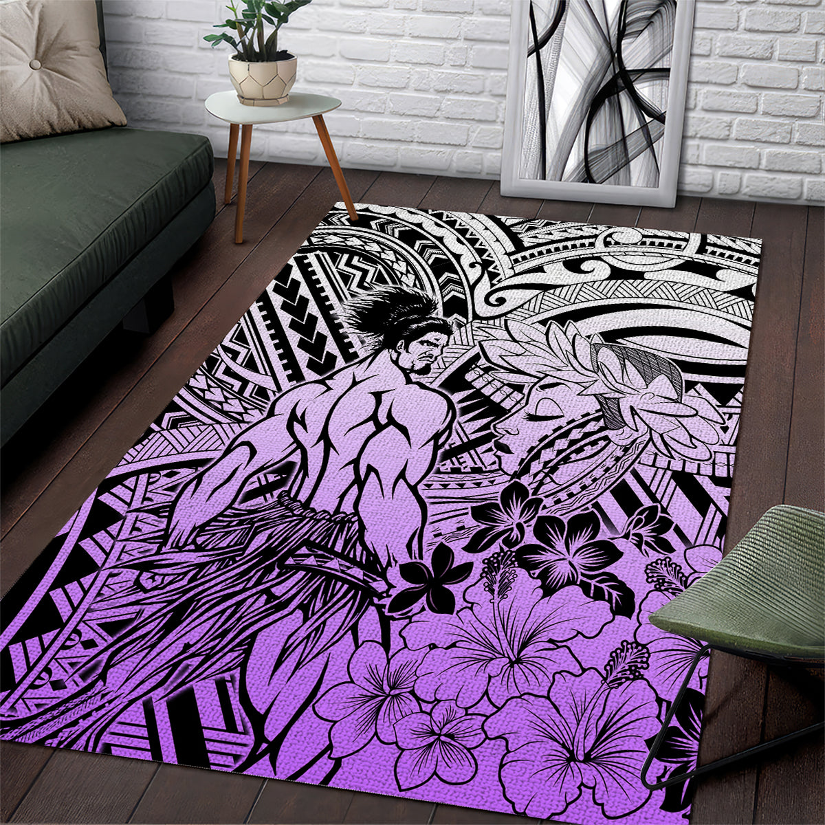 Beauty and The Warrior Polynesian Valentine Area Rug Hibiscus FLowers Purple Style LT9 Purple - Polynesian Pride