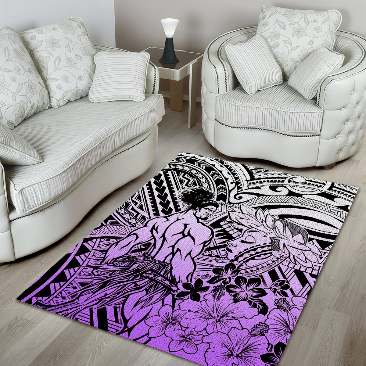 Beauty and The Warrior Polynesian Valentine Area Rug Hibiscus FLowers Purple Style LT9 - Polynesian Pride
