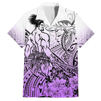 Beauty and The Warrior Polynesian Valentine Family Matching Tank Maxi Dress and Hawaiian Shirt Hibiscus FLowers Purple Style LT9 Dad's Shirt - Short Sleeve Purple - Polynesian Pride