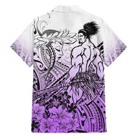 Beauty and The Warrior Polynesian Valentine Family Matching Tank Maxi Dress and Hawaiian Shirt Hibiscus FLowers Purple Style LT9 - Polynesian Pride