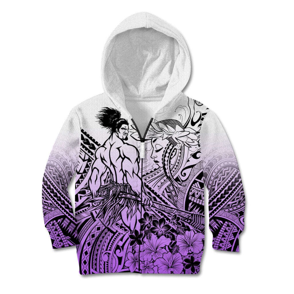 Beauty and The Warrior Polynesian Valentine Kid Hoodie Hibiscus FLowers Purple Style LT9 Zip Hoodie Purple - Polynesian Pride