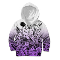 Beauty and The Warrior Polynesian Valentine Kid Hoodie Hibiscus FLowers Purple Style LT9 Zip Hoodie Purple - Polynesian Pride