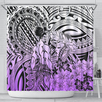 Beauty and The Warrior Polynesian Valentine Shower Curtain Hibiscus FLowers Purple Style LT9 - Polynesian Pride