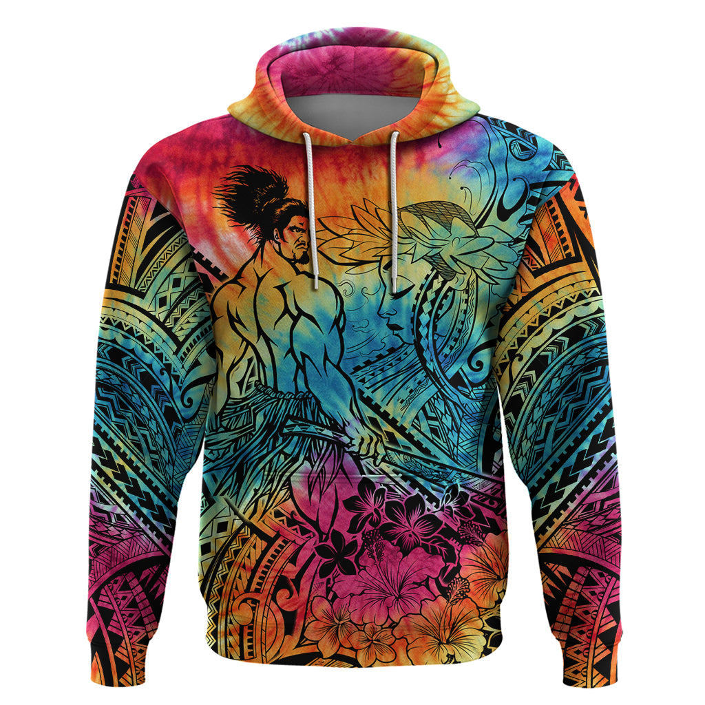 Beauty and The Warrior Polynesian Valentine Hoodie Hibiscus FLowers Rainbow Style LT9 Pullover Hoodie Rainbow - Polynesian Pride