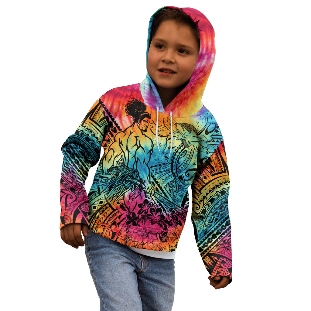 Beauty and The Warrior Polynesian Valentine Kid Hoodie Hibiscus FLowers Rainbow Style LT9 - Polynesian Pride