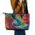 Beauty and The Warrior Polynesian Valentine Leather Tote Bag Hibiscus FLowers Rainbow Style LT9 - Polynesian Pride