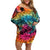 Beauty and The Warrior Polynesian Valentine Off Shoulder Short Dress Hibiscus FLowers Rainbow Style LT9 Women Rainbow - Polynesian Pride