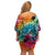 Beauty and The Warrior Polynesian Valentine Off Shoulder Short Dress Hibiscus FLowers Rainbow Style LT9 - Polynesian Pride