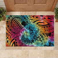 Beauty and The Warrior Polynesian Valentine Rubber Doormat Hibiscus FLowers Rainbow Style LT9 - Polynesian Pride