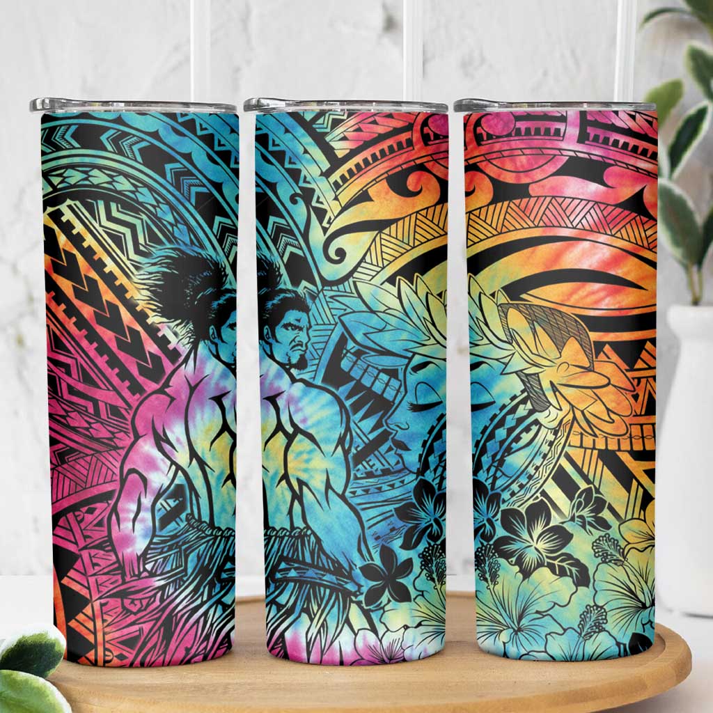 Beauty and The Warrior Polynesian Valentine Skinny Tumbler Hibiscus FLowers Rainbow Style LT9 - Polynesian Pride
