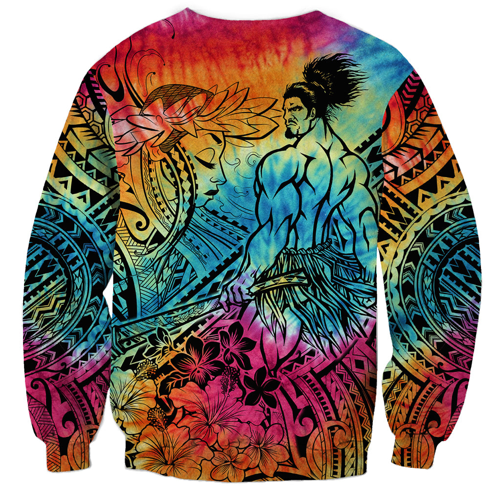 Beauty and The Warrior Polynesian Valentine Sweatshirt Hibiscus FLowers Rainbow Style LT9 - Polynesian Pride