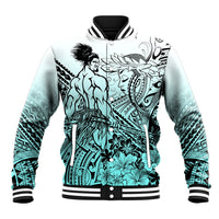 Beauty and The Warrior Polynesian Valentine Baseball Jacket Hibiscus FLowers Turquoise Style LT9 Unisex Turquoise - Polynesian Pride