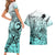 Beauty and The Warrior Polynesian Valentine Couples Matching Short Sleeve Bodycon Dress and Hawaiian Shirt Hibiscus FLowers Turquoise Style LT9 - Polynesian Pride