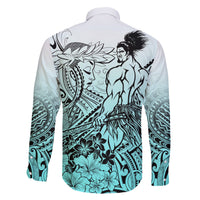 Beauty and The Warrior Polynesian Valentine Family Matching Short Sleeve Bodycon Dress and Hawaiian Shirt Hibiscus FLowers Turquoise Style LT9 - Polynesian Pride