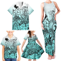 Beauty and The Warrior Polynesian Valentine Family Matching Tank Maxi Dress and Hawaiian Shirt Hibiscus FLowers Turquoise Style LT9 - Polynesian Pride