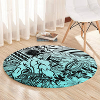 Beauty and The Warrior Polynesian Valentine Round Carpet Hibiscus FLowers Turquoise Style LT9 - Polynesian Pride
