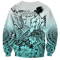Beauty and The Warrior Polynesian Valentine Sweatshirt Hibiscus FLowers Turquoise Style LT9 - Polynesian Pride