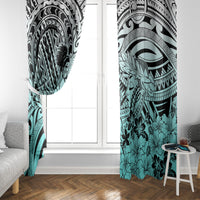 Beauty and The Warrior Polynesian Valentine Window Curtain Hibiscus FLowers Turquoise Style LT9 - Polynesian Pride