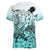 Beauty and The Warrior Polynesian Valentine Women V Neck T Shirt Hibiscus FLowers Turquoise Style LT9 - Polynesian Pride