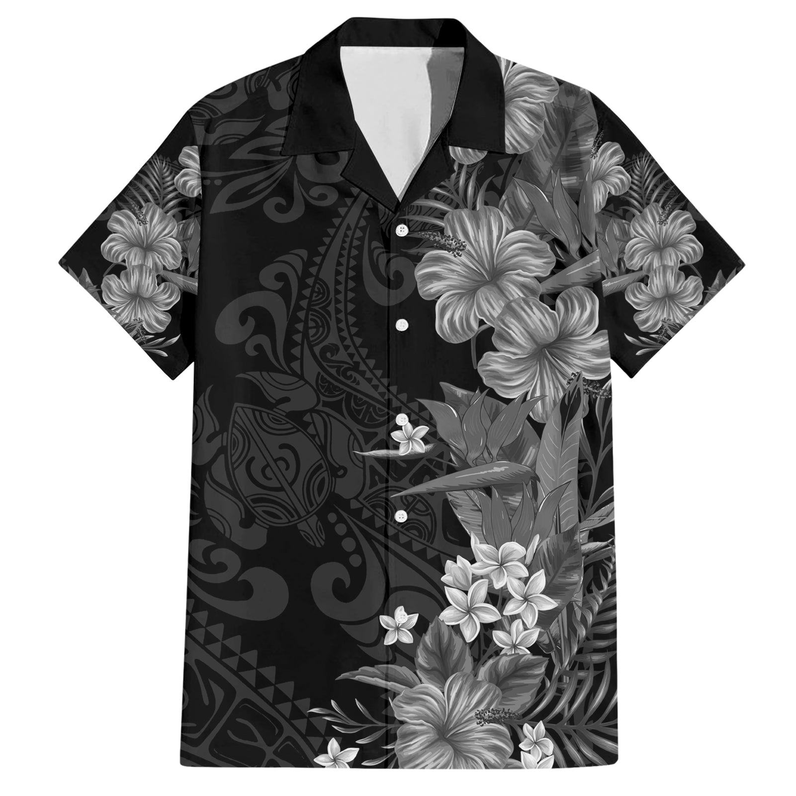 Hawaii Tropical Flowers Tribal Pattern Hawaiian Shirt Black Style LT9 Black - Polynesian Pride