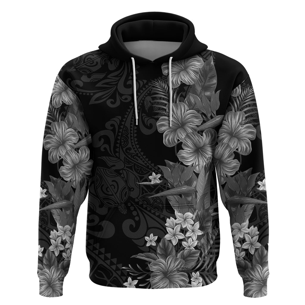 Hawaii Tropical Flowers Tribal Pattern Hoodie Black Style LT9 Pullover Hoodie Black - Polynesian Pride