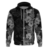 Hawaii Tropical Flowers Tribal Pattern Hoodie Black Style LT9 Zip Hoodie Black - Polynesian Pride