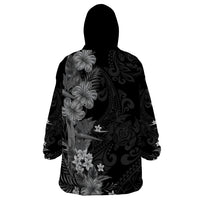 Hawaii Tropical Flowers Tribal Pattern Wearable Blanket Hoodie Black Style LT9 - Polynesian Pride