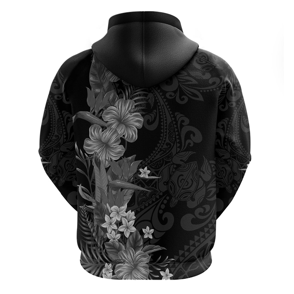 Hawaii Tropical Flowers Tribal Pattern Zip Hoodie Black Style LT9 - Polynesian Pride