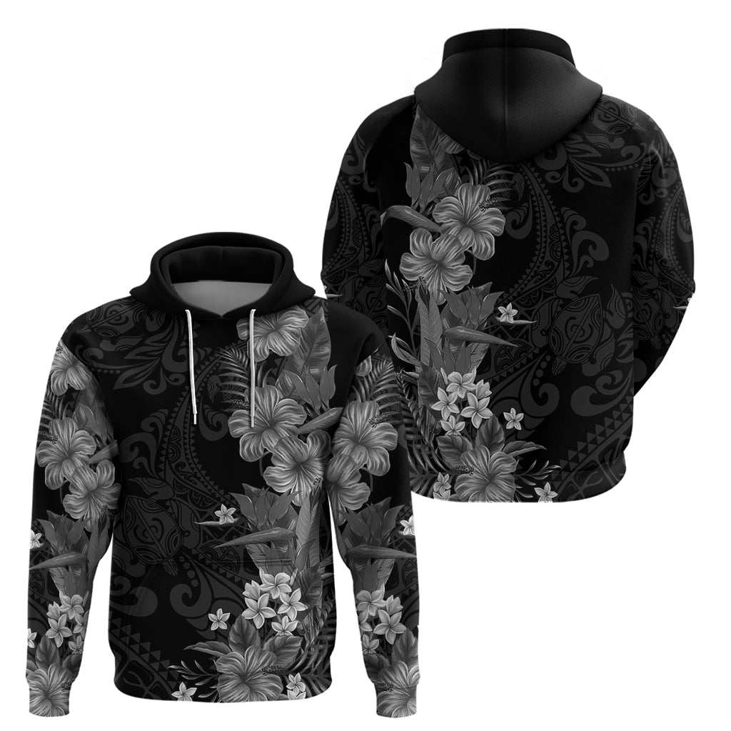 Hawaii Tropical Flowers Tribal Pattern Zip Hoodie Black Style LT9 - Polynesian Pride